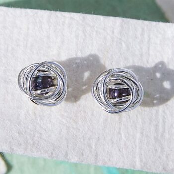 Sterling Silver Caged Black Pearl Stud Earrings, 3 of 9