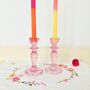 Pair Of Pink Glass Candlesticks, thumbnail 1 of 8