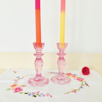 Pair Of Pink Glass Candlesticks, 2 of 8