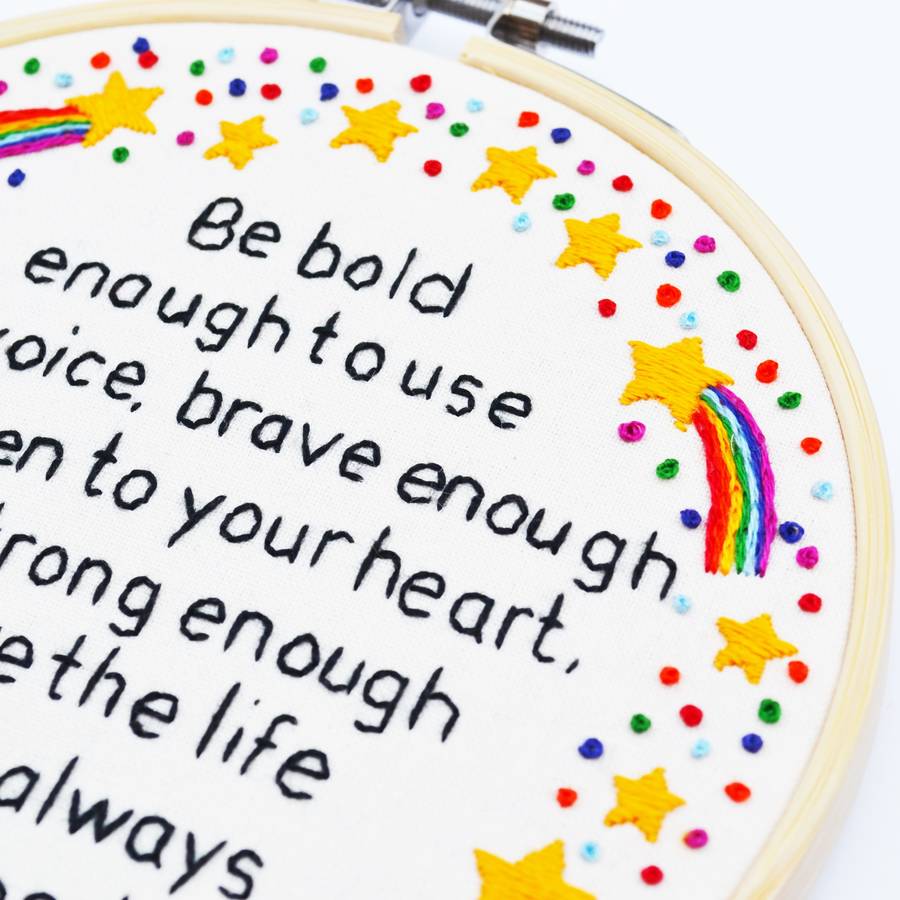 Inspirational quote rainbow embroidery hoop art by pixiecraft