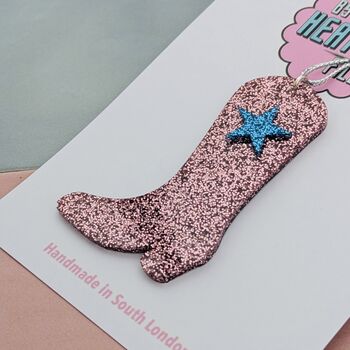 Pink Cowboy Boot Glitter Resin Christmas Decoration, 4 of 4