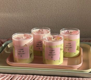 Personalised Strawberry Matcha Latte Candle Gift Box With Free Greeting Card, 2 of 4