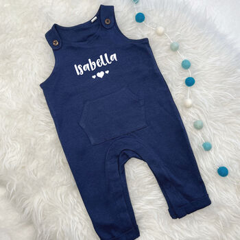 Personalised Name With Heart Organic Baby Dungarees, 2 of 2