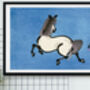 Japanese Horse Print On A Blue Background, thumbnail 2 of 2