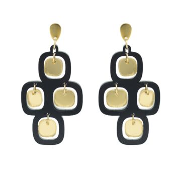 Black And Gold Mirror Statement Drop Earrings, 2 of 4
