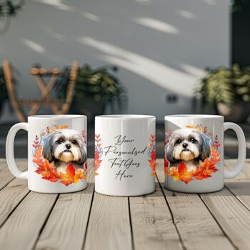 Personalised Dog Mug Shih Tzu In An Autumn Wreath, 2 of 2