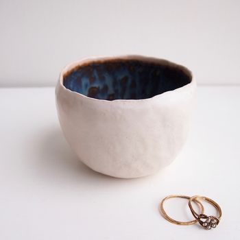 Handmade Dark Brown/Blue Ceramic Ring Bowl, 3 of 7