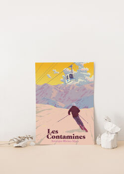 Les Contamines Ski Resort France Travel Poster Print, 2 of 8