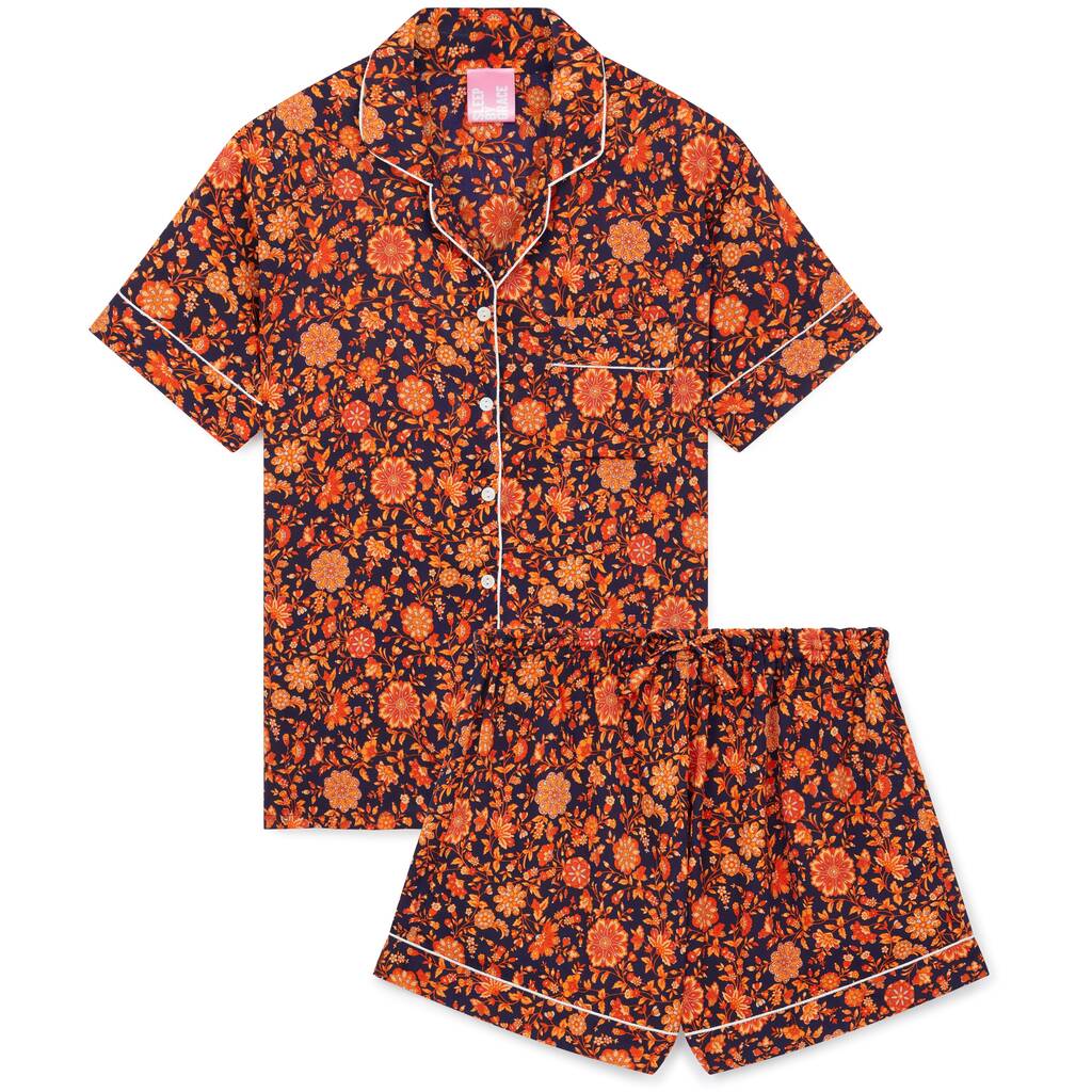 Handmade Silk Pyjamas Orange Floral, 1 of 12