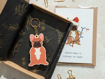 French Bulldog Wooden Keyring With Optional Christmas Card, 6 of 9