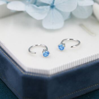 Aquamarine Blue Cz Crystal Huggie Hoop Earrings, 4 of 10