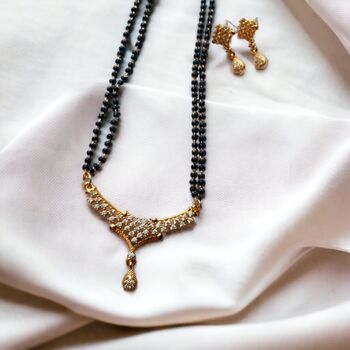 Zircon Mangalsutra Black Beads Earring And Necklace, 4 of 4