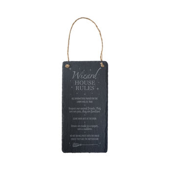 Enchanted Emporium 'Wizard House Rules' Long Hanging Slate Sign | Home Decor | Homeware | Kitchen Sign, 2 of 2
