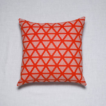 Screen Printed Geometric Triangle Stripe Cushion, 2 of 3