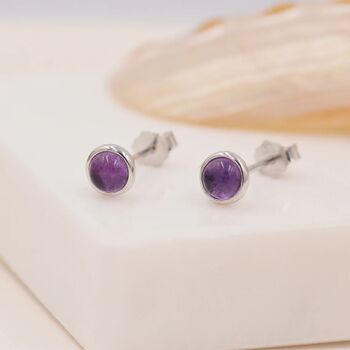 Genuine Amethyst Purple Stud Earrings Sterling Silver, 5 of 11
