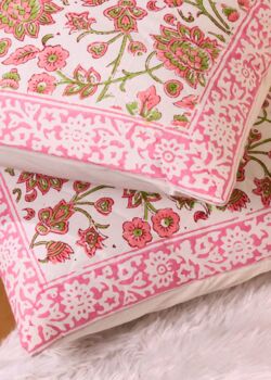 Pink Coneflower Block Printed Cushion Cover Set Of Two, 3 of 3