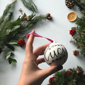 Personalised Hand Lettered Ceramic Christmas Baubles, 7 of 9