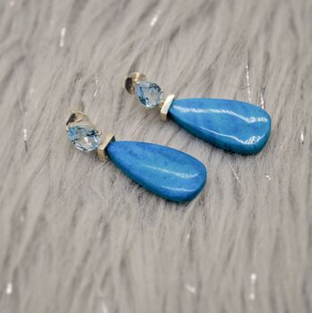 Dainty Blue Topaz And Howlite Earrings, 3 of 10