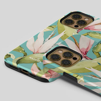 Teal Tropical Flowers Tough Case For iPhone, 4 of 4