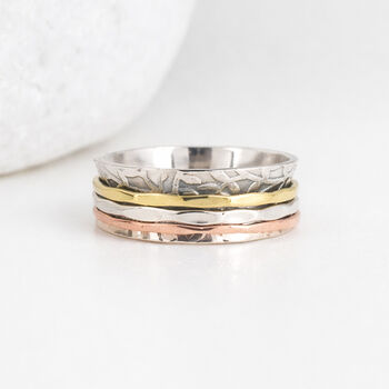 Personalised Sterling Silver Floral Trio Spinner Ring, 2 of 7