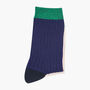 Glitter Mid Calf Ribbed Cotton Boot Socks Colour Block Navy Cream, thumbnail 3 of 4