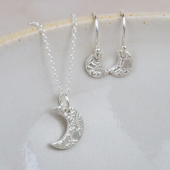 Sterling Silver Small Textured Moon Pendant, 2 of 3