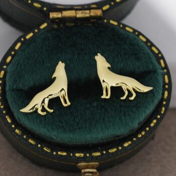 Howling Wolf Stud Earrings In Sterling Silver, 7 of 12