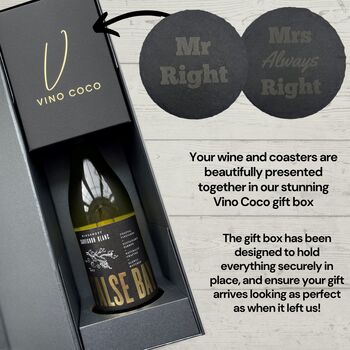 Vino Coco White Wine Gift Set With Mr And Mrs Slate Coasters Perfect For Anniversaries And Wedding Presents, 5 of 8