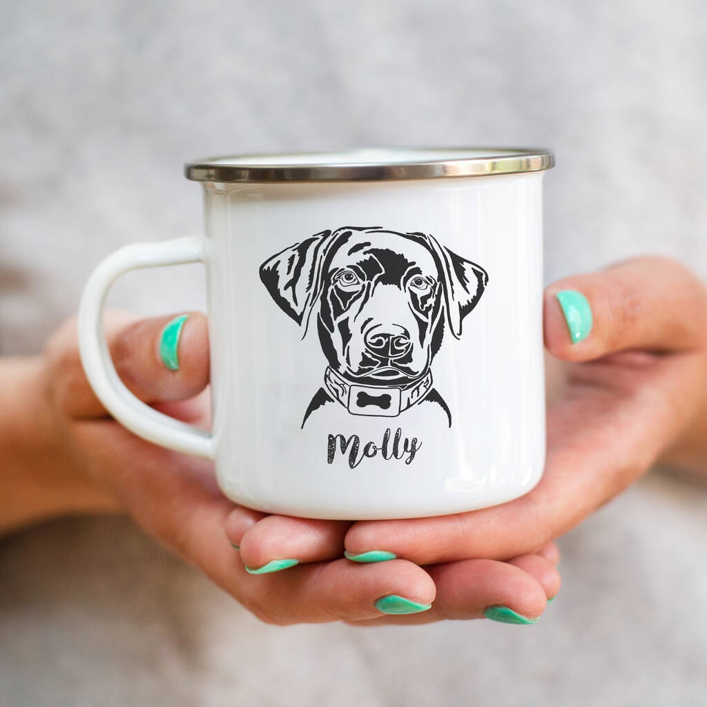 Personalised Labrador Dog Themed Enamel Camping Mug, 1 of 4