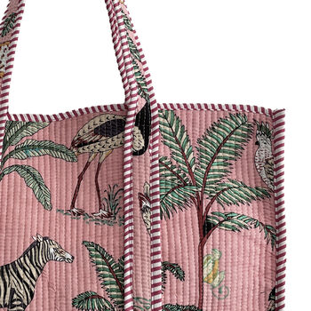 Jungle Print Large Quilted Cotton Tote Bag In Pink, 6 of 7