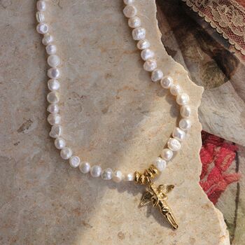 Handmade Baroque Pearl Choker With Angel Pendant, 7 of 8