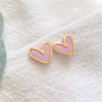 Pink Polymer Clay Heart Studs, 4 of 5
