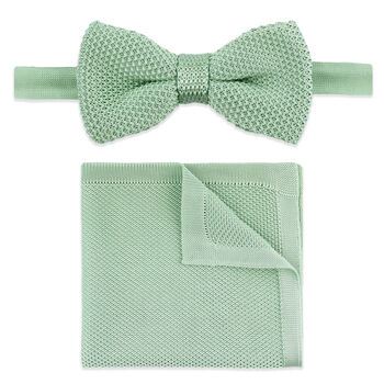 Men's Knitted Bow Tie In Light Sage Green | Perfect Wedding Neck Tie For Groomsmen | Gents Woven Tie, 5 of 8