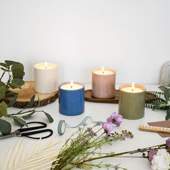 Lino Print Botanical Candle Pot With Refill Denim Blue, 6 of 7