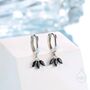 Sterling Silver Black Cz Marquise Crown Huggie Hoop Earrings, thumbnail 1 of 11