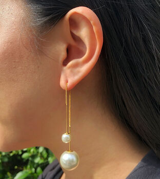 Silver Plated White Pearl Threader Drop Earrings, 3 of 6