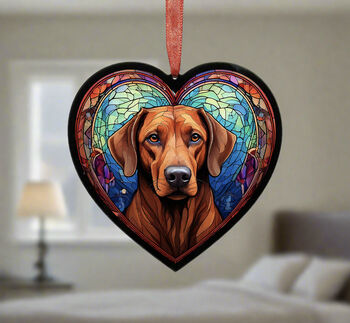 Rhodesian Ridgeback Stained Glass Effect Heart Suncatcher, 5 of 5