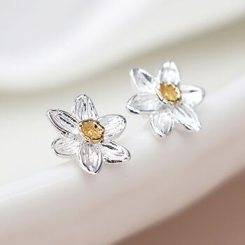 Sterling Silver And Yellow Gold Daffodil Stud Earrings, 4 of 10