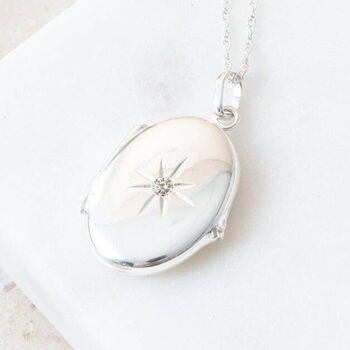 Personalised Large Oval Sterling Silver Star Locket, 3 of 12