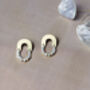 Brushed Gold Half Moon Natural Pearl Drop Earrings, thumbnail 4 of 4