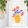 Striped Vase With Blue Leafed Flowers Modern Art Print, thumbnail 1 of 4