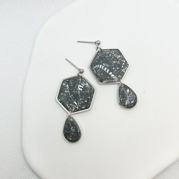 Black And Silver Foil Geometric Statement Earrings, 4 of 10