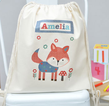 Personalised Playful Fox Cotton Nursery Bag, 2 of 4
