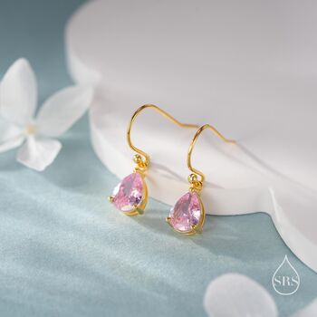 Sterling Silver Tourmaline Pink Pear Cut Cz Drop Earrings, 4 of 10