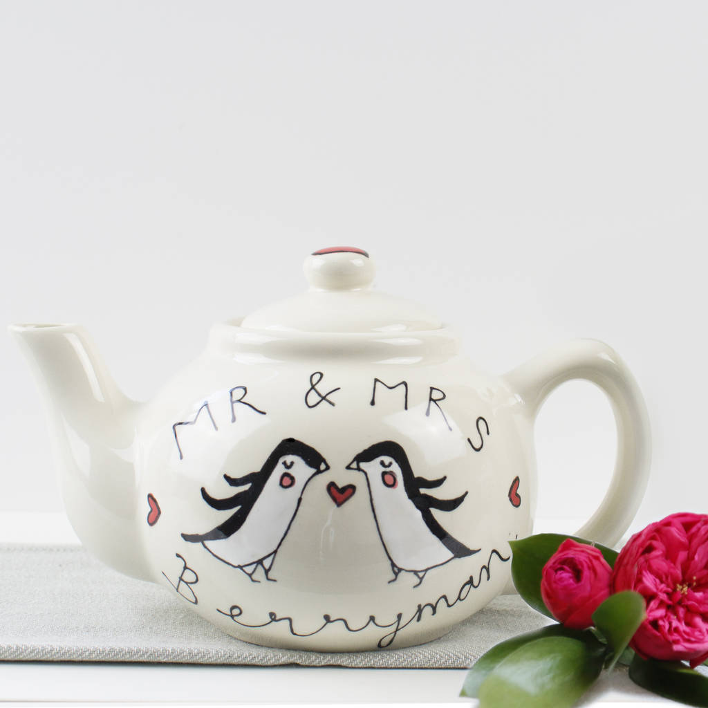 Personalised Wedding Teapot And Mugs Set By White Rain Designs