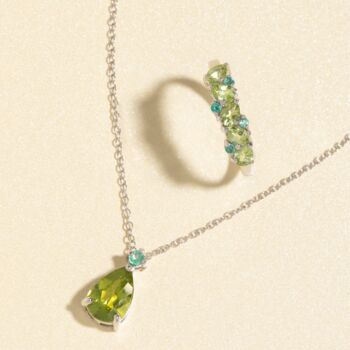 Emerald And Peridot Pear Cut Half Eternity Band In Sterling Silver And Gold Vermeil, 7 of 11