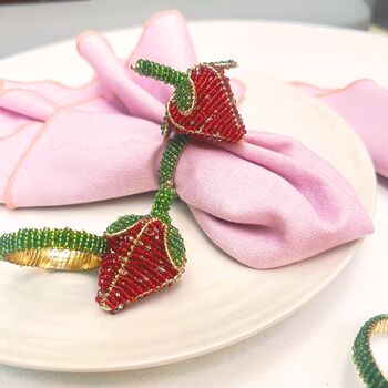 Strawberry Beaded Napkin Rings Red • Set Of Six, 4 of 5