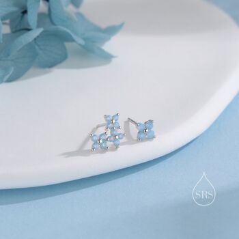 Asymmetric Blue Hydrangea Flower Cz Stud Earrings, 5 of 12