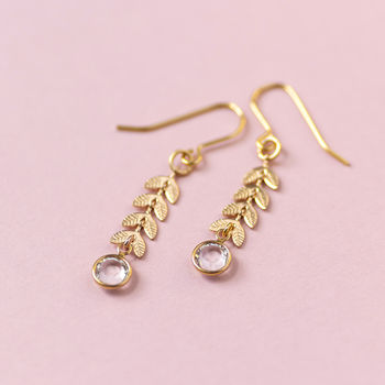 Gold Or Silver Plated Leaf Chain Birthstone Earrings, 9 of 12