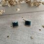Green Blue Gold Detail Crackle Glaze Square Studs, thumbnail 3 of 10